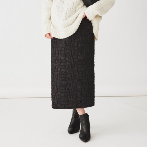 後ろウエストゴム日本製洗える】ブロック柄ジャカードナロースカート