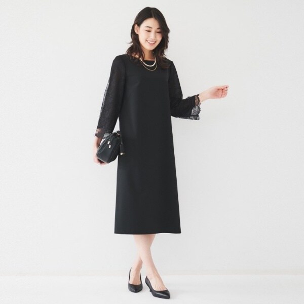 アンタイトル　フォーマル/セレモニー/袖レース サックワンピース46 紺 UNTITLED｜【フォーマルドレス/セレモニー/オケージョン】袖レース