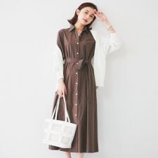 【コットン100／前開き／夏ワンピ】ロングシャツワンピース