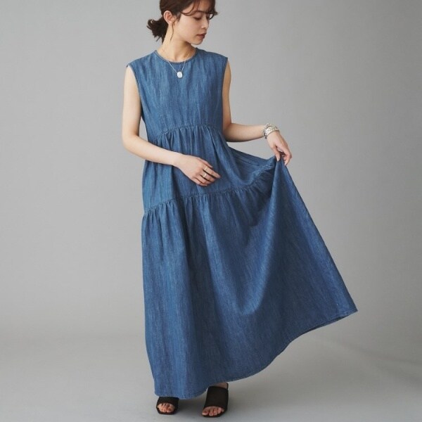 ミキティ　新品　ディジーリン　ワンピース42 ミッドナイト ブルー Healthy DENIM】Breezy Blueberryノースリーブ ティアード ワンピース
