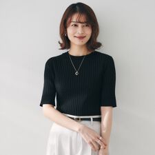 【五分袖タイト】コットンリネン2WAYニット