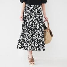【セットアップ可後ろウエストゴム】モザイクフラワー柄スカート