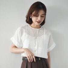 【洗える】コットンピンタックブラウス