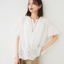 【セットアップ可コットン100】スカラップ刺繍ブラウス