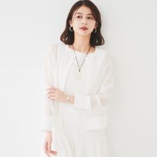 【洗えるストレッチ性短丈】クルーネックシアーカーディガン