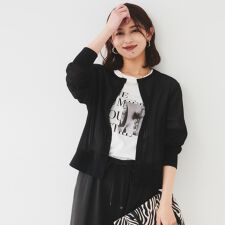 【洗えるストレッチ性短丈】クルーネックシアーカーディガン