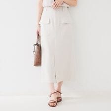 【きれいめ前スリット】麻混カーゴスカート