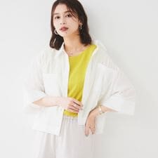 【前開き洗える】ショート丈シアーシャツ