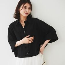 【前開き洗える】ショート丈シアーシャツ