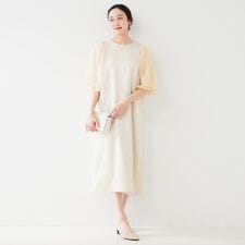 【オケージョンお呼ばれドレス】バルーン袖サテンワンピース