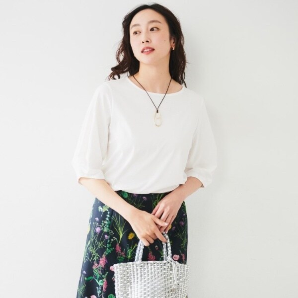 tシャツ 「XSサイズ〜/洗える」ツイストプレインジャージー袖タック カットソー レディース 自由区 tシャツ 「XSサイズ〜/洗える」ツイストプレイン