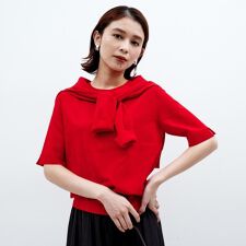 【アンサンブル可薄手洗える】5分袖クルーニット