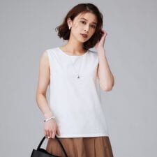 【接触冷感／コットン100／洗える／丸首】ノースリーブ天竺プルオーバー