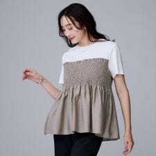 【コットン100洗えるTシャツ】シャーリングドッキングペプラム