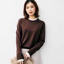 【フリル取り外し可きれいめエレガント】フリルシャツレイヤード風ニット