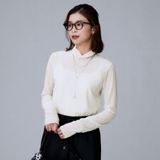 【ハイネックレイヤード重ね着におすすめ】トリコットベロア シアーインナー