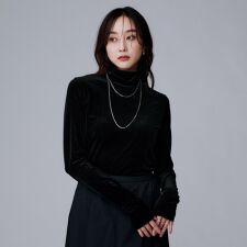 【ハイネックレイヤード重ね着におすすめ】トリコットベロア シアーインナー