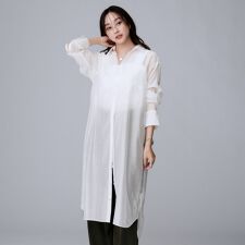 【ニットと重ね着に前開きボタン】シアーロングシャツ