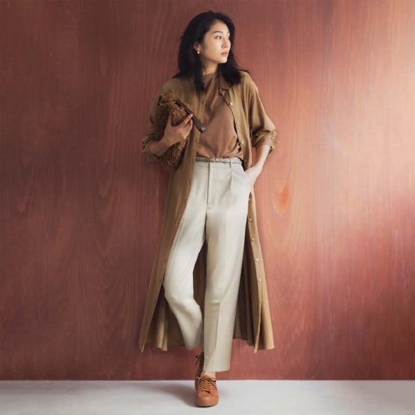 美品　アンタイトル　2way フレアシャツドレス　洗える　S ベージュ　リボン Oggi.jp掲載／美シルエット】2WAY フレアシャツドレス | アン