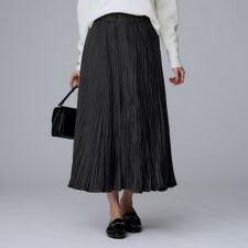 【ウエストゴムロング秋冬】スエード風プリーツスカート