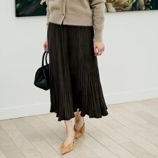 【シワ知らずウエストゴム】スエード風プリーツスカート