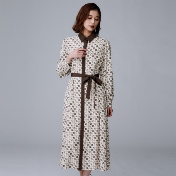 しー　　UNTITLED アンタイトルスクエアジオメ柄 ボウタイワンピース UNTITLED（アンタイトル）の「◇【美シルエット&着映え／洗える