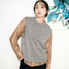 【重ね着レイヤードに】杢調ニットベスト