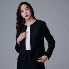 【洗えるスーツストレッチ】ウール混ジャージ ノーカラージャケット