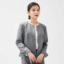 【洗えるスーツストレッチ】ウール混ジャージ ノーカラージャケット