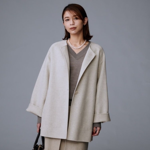 新品　UNTITLED アンタイトル　タスランノーカラーコート　スプリングコート ◇【撥水/春コート】コットンライク ストレッチコート（ノー