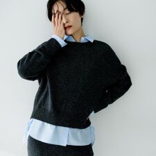 【セットアップ可ゆったり】ウール混ラメニット