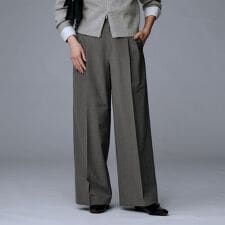 【洗えるウエスト後ろゴム】ウール混　タックワイドパンツ