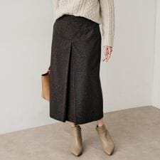 【ウエスト後ろゴムシーズンレス】シルクネップツイード ナロースカート