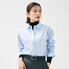 【重ね着レイヤードスーツブラウス】ファインブロードベーシックシャツ