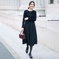 【大人フェミニントレンド】ニット×ジャカード ドッキングワンピース