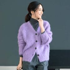 【ゆったりモヘヤニット】アルパカ混シャギー カーディガン