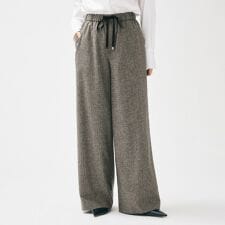 【きれいめリラクシーウエストゴム】ウールサキソニー ワイドパンツ