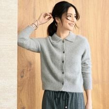 【ふわふわニットオンオフ使える】フォックスカシミヤ衿付きカーディガン