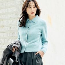 【ふわふわニットオンオフ使える】フォックスカシミヤ衿付きカーディガン