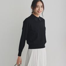 【洗えるカジュアルフォーマル】2WAYレース襟ニットプルオーバー