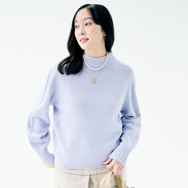 Demi-Luxe BEAMS】シンプル モックネック ニット(ネイビー) Demi-Luxe