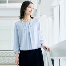 【透けにくいウエストイン見え】タックブラウス