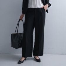 【洗えるスーツ／ストレッチ性／後ろウエストゴム】ワイドパンツ