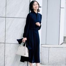 【セレモニーフォーマル洗える】ボウタイ プリーツワンピース