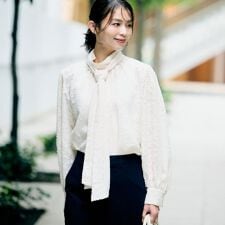 【セレモニー洗えるシアー】カットジャカード ボウタイブラウス