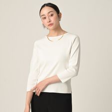 【洗える七分袖】ボートネックコットンプルオーバー