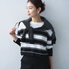 ボーダーボートネックニット