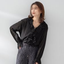 【Liyoca】コットンシフォンフリルブラウス