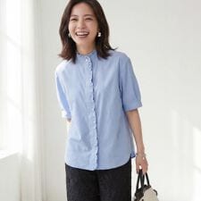 スタンドカラーフリルブラウス