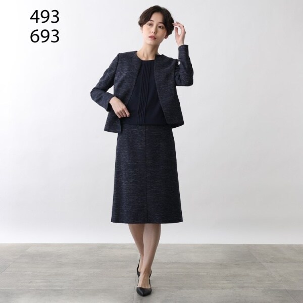 【美品】INDIVI グレーツィードスカートスーツセット 13 洗えるUVケア・ママスーツ】ストレッチツィード セミフレア―スカート